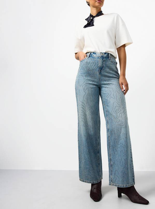 Mid-Wash Swirl Leg Wide Leg Jeans 8R